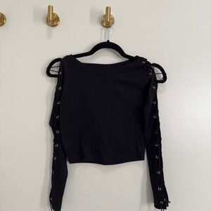 Black Lace-Up Sleeve Top